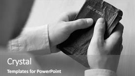  Presentation with bible - Slide deck featuring leather bound - young man holding bible background and a gray colored foreground