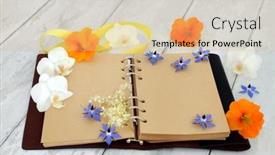  Presentation with wood rustic - PPT theme consisting of leather-bound-journal-or-diary background and a coral colored foreground