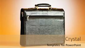  Presentation with case - Cool new PPT layouts with leather case on the table against background backdrop and a yellow colored foreground