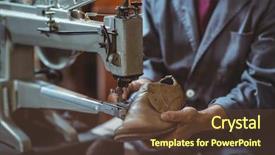  Presentation with leather craft - Beautiful PPT layouts featuring leather craft - shoemaker using sewing machine backdrop and a tawny brown colored foreground