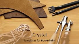  Presentation with leather craft - Amazing PPT theme having leather craft tool backdrop and a gold colored foreground