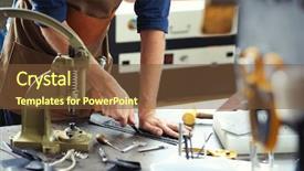  Presentation with leather craft - Amazing PPT theme having leather craft workshop owner backdrop and a tawny brown colored foreground