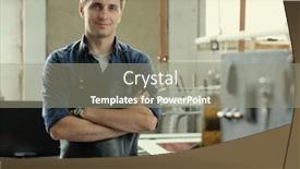  Presentation with leather craft - Beautiful theme featuring leather craft workshop owner at his work place backdrop and a gray colored foreground