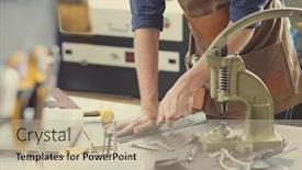  Presentation with leather craft - Beautiful slides featuring leather craft workshop owner at his work place backdrop and a mint green colored foreground