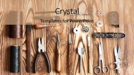  Presentation with diy - Cool new PPT theme with leather crafting diy tools flat backdrop and a coral colored foreground