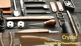  Presentation with diy - PPT layouts with leather crafting diy tools still background and a tawny brown colored foreground