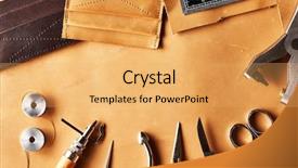  Presentation with leather - Presentation theme enhanced with leather crafting tools still life background and a yellow colored foreground