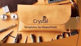  Presentation with still life crucifixion table - Presentation theme having leather crafting tools still life background and a  colored foreground