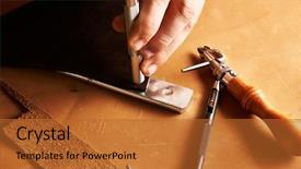  Presentation with leather - Audience pleasing presentation consisting of leather crafting tools still life backdrop and a red colored foreground