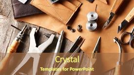  Presentation with set of construction tools tool - Cool new PPT theme with leather crafting tools still life backdrop and a  colored foreground
