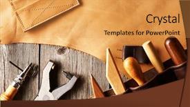  Presentation with tools - Amazing presentation design having leather crafting tools still life backdrop and a  colored foreground