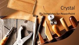  Presentation with leather - PPT theme enhanced with leather crafting tools still life background and a gold colored foreground