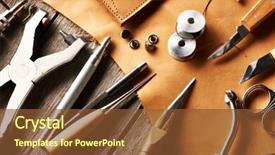  Presentation with tools - Cool new slide deck with leather-crafting-tools-still-life backdrop and a tawny brown colored foreground