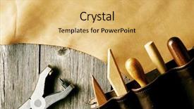  Presentation with leather - Presentation theme enhanced with leather crafting tools still life background and a yellow colored foreground