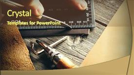  Presentation with tools - Colorful PPT theme enhanced with leather crafting tools still life backdrop and a tawny brown colored foreground