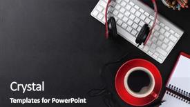  Presentation with coffee music - Colorful slide deck enhanced with leather desk with notepad coffee backdrop and a dark gray colored foreground