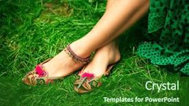 Presentation with hvac ethnic - Cool new PPT theme with leather ethnic boho summer sandals backdrop and a forest green colored foreground