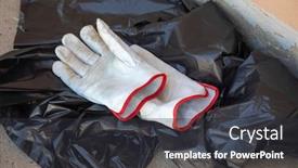  Presentation with leather bag - Presentation having leather-gloves-and-black-garbage background and a dark gray colored foreground
