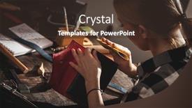  Presentation with craftsman - Beautiful PPT theme featuring leather-handbag-craftsman-at-work backdrop and a tawny brown colored foreground