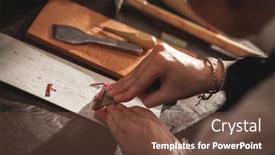  Presentation with craftsman - PPT layouts having leather-handbag-craftsman-at-work background and a tawny brown colored foreground