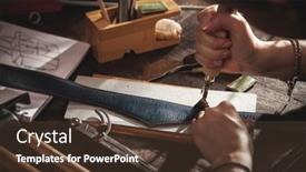  Presentation with craftsman - PPT theme with leather-handbag-craftsman-at-work background and a tawny brown colored foreground