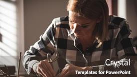  Presentation with craftsman - Slides consisting of leather-handbag-craftsman-at-work background and a tawny brown colored foreground