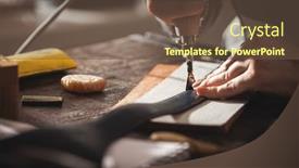  Presentation with craftsman - Slide deck with leather-handbag-craftsman-at-work background and a tawny brown colored foreground