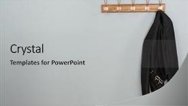  Presentation with leather - Slide deck enhanced with leather jacket hanging on hook background and a light gray colored foreground
