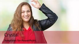  Presentation with plus size fashion model - Slide deck with leather jacket over isolated background background and a red colored foreground