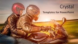  Presentation with bikers - Colorful slide deck enhanced with leather jacket riding a motorcycle backdrop and a coral colored foreground