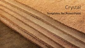  Presentation with leather craft work table - Colorful presentation design enhanced with leather-pieces-stacked-on-work backdrop and a yellow colored foreground