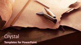  Presentation with leather craft - Audience pleasing theme consisting of leather-pieces-stacked-on-work backdrop and a wine colored foreground