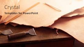  Presentation with tan - PPT layouts featuring leather-pieces-stacked-on-work background and a lemonade colored foreground