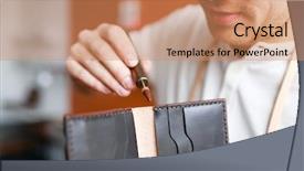  Presentation with paint - Amazing presentation theme having leather production - leathercraftsman applying paint on new backdrop and a  colored foreground