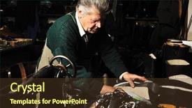  Presentation with leather shoes - Colorful presentation theme enhanced with leather shoes - senior man working with old backdrop and a tawny brown colored foreground