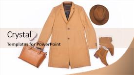  Presentation with leather shoes - Cool new PPT layouts with leather shoes leather handbag backdrop and a coral colored foreground