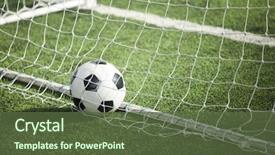  Presentation with soccer net - Beautiful presentation theme featuring leather soccer ball in empty backdrop and a tawny brown colored foreground