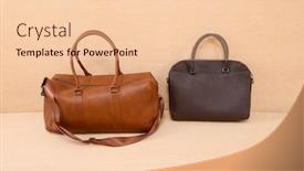  Presentation with leather bag - Presentation theme having leather two bag for man isolated on wooden background background and a lemonade colored foreground