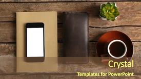  Presentation with accessories - Slide deck featuring leather wallet and other man background and a tawny brown colored foreground