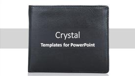  Presentation with leather - PPT theme featuring leather wallet isolated on the white background and a dark gray colored foreground