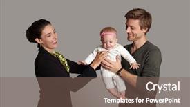  Presentation with woman child - Colorful presentation theme enhanced with leave - business woman and mother handing backdrop and a violet colored foreground