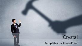  Presentation with one person black shadow - Slides having leave company - business person afraid background and a  colored foreground
