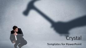  Presentation with one person black shadow - Presentation design with leave company - business person afraid background and a  colored foreground