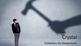  Presentation with one person black shadow - Slide set enhanced with leave company - business person afraid background and a  colored foreground