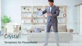  Presentation with meeting - Amazing slide deck having leave company - businessman happy meeting his deadlines backdrop and a  colored foreground