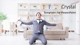  Presentation with work deadlines - Amazing PPT theme having leave company - businessman happy meeting his deadlines backdrop and a  colored foreground