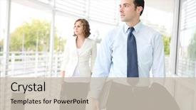  Presentation with business building blocks - Amazing presentation design having leave company - handsome business man at office backdrop and a  colored foreground