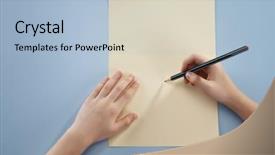  Presentation with hand holding pencil - Slides consisting of leave message - human hand holding a pencil background and a light blue colored foreground