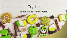  Presentation with clover - Theme enhanced with golden clover leaves - gingerbreads for patrick's day background and a light gray colored foreground