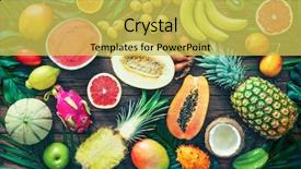  Presentation with fruit tree - Cool new PPT layouts with leaves of palm tree backdrop and a yellow colored foreground